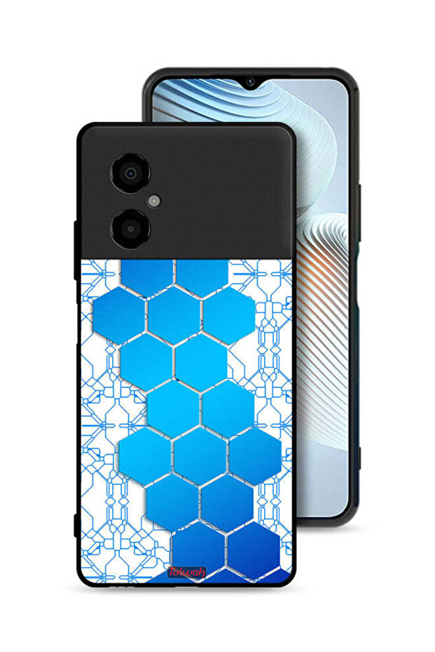 غطاء حماية لهاتف Xiaomi Poco M4 5G بنمط شبكة أيقونات سداسية الشكل