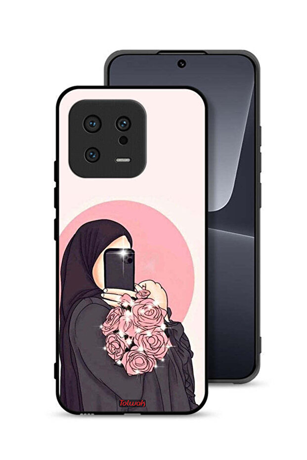 غطاء حماية لهاتف Xiaomi 13 بتصميم فن التقاط صور سيلفي مع حمل الزهور