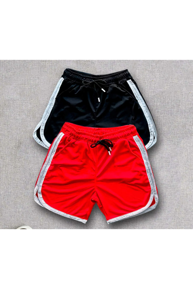 New Season Trend Honeycomb Fabric 2-Piece Black-Red Unprinted Shorts