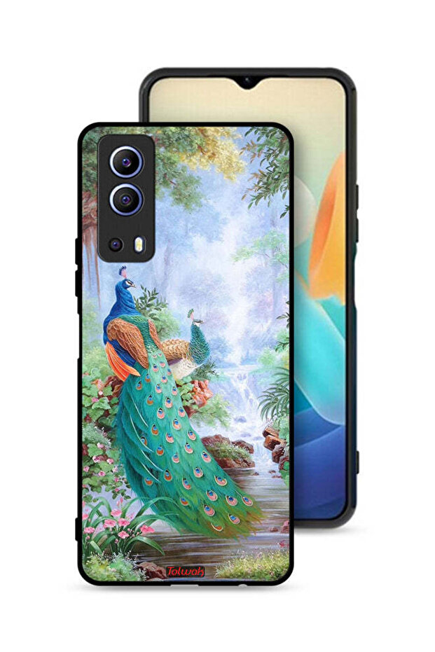 غطاء حماية لهاتف Vivo Y72 5G بنقشة الطاووس
