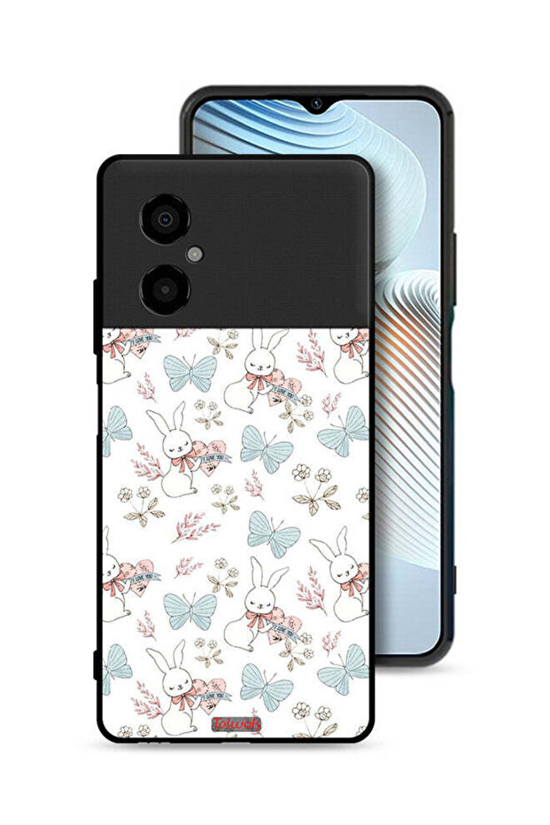 غطاء حماية لهاتف Xiaomi Poco M4 5G بطبعة أرنب وفراشات