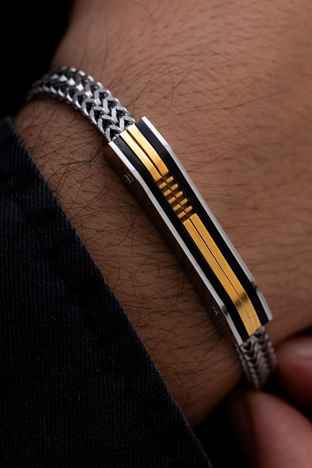 Yellow Model Double Row Knitted Chain Steel Bracelet - Gift Bracelet for Lover - Wife - Dad