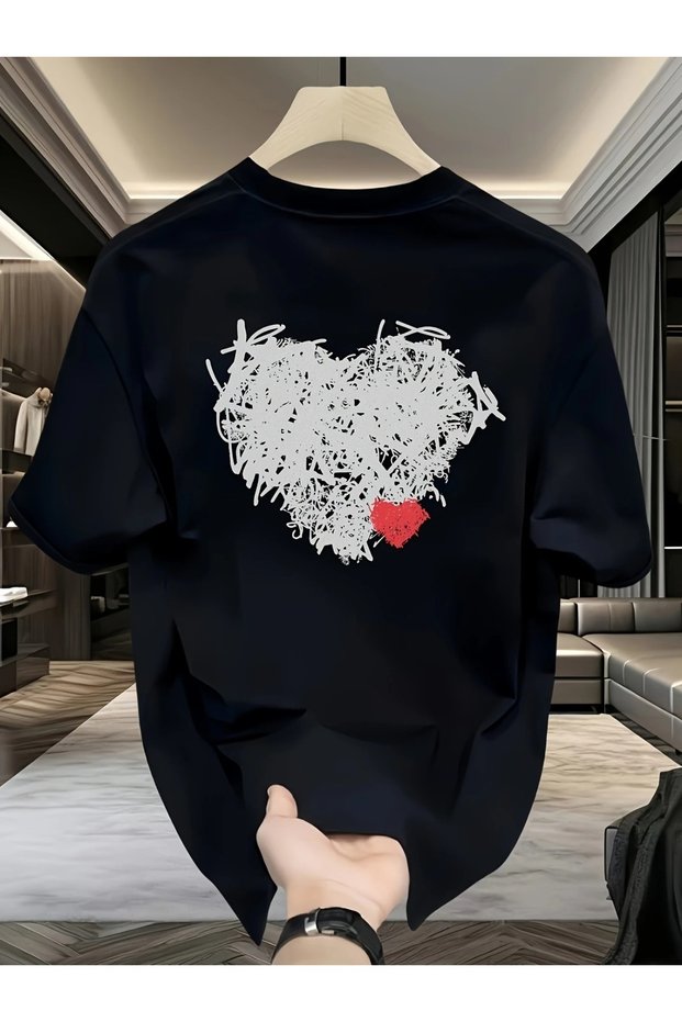 qubo Unisex Oversized Printed Cotton Crew Neck Short Sleeve BLACK T-shirt