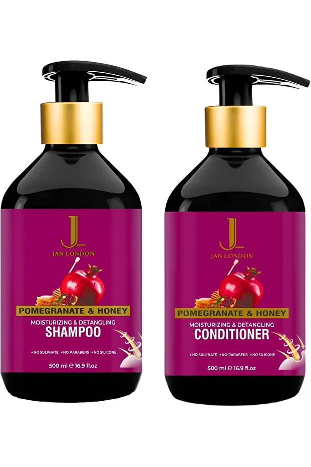 JL Pomegranate & Honey Shampoo & Conditioner Pack 2x500ml | Moisturizing & Detangling, pH-Balanced