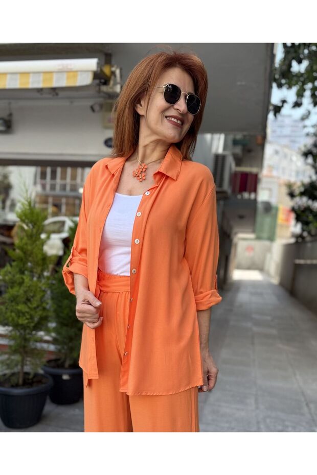 Viskon Klasik Basic Gömlek Turuncu - 2