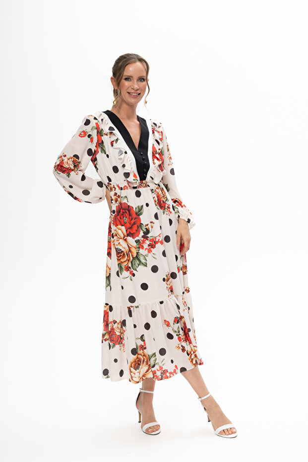 Gül Desenli Elbise - 1