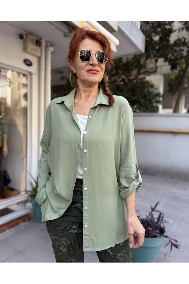 Viskon Klasik Basic Gömlek Çağla Yeşili - 1