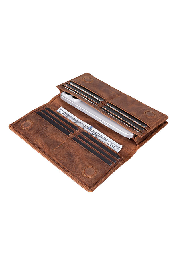 Genuine Leather Women's Wallet - Phone Compartment, Card Holder, Coin Compartment, Magnet Closure
