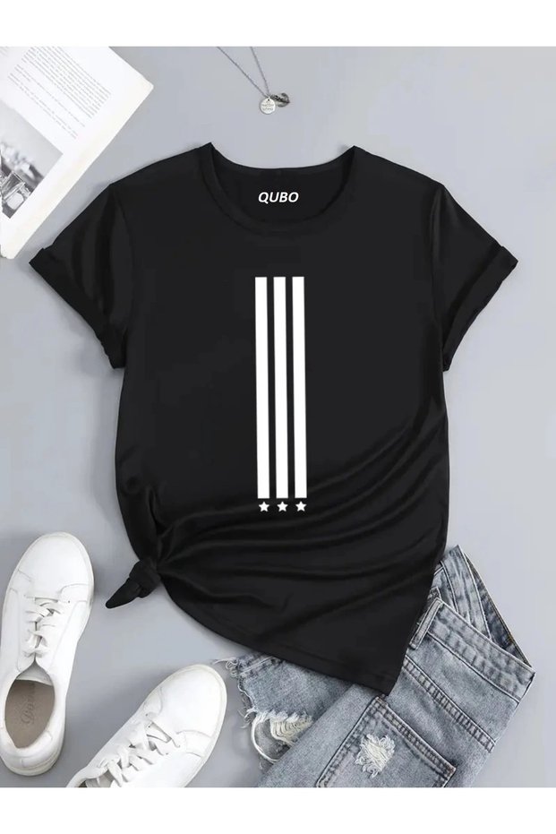 qubo Unisex Oversized Printed Cotton Crew Neck Short Sleeve BLACK T-shirt