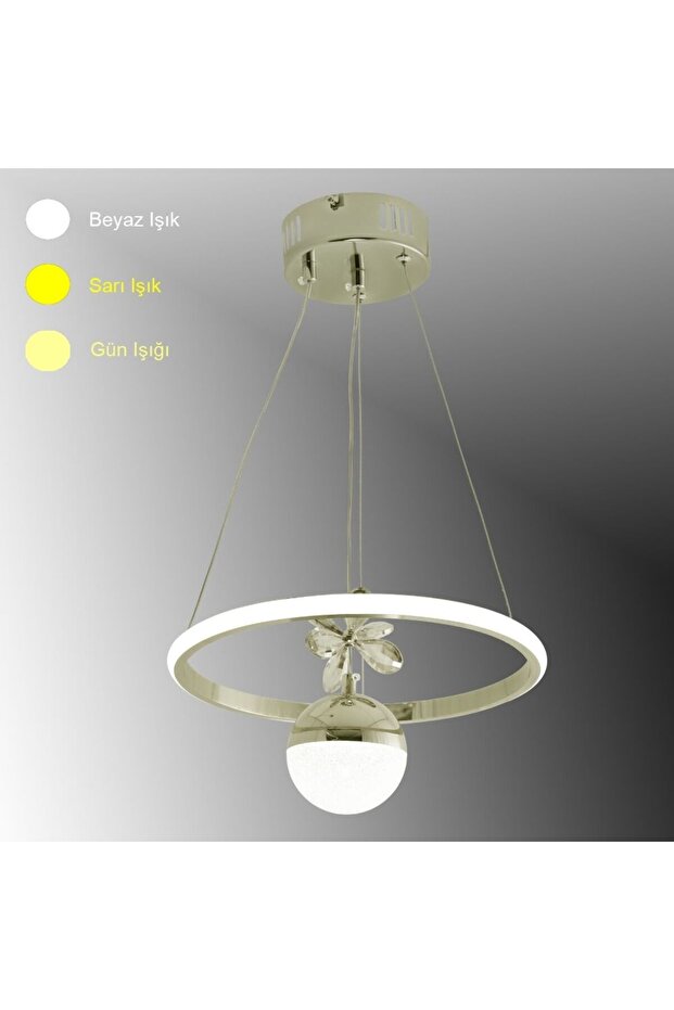 TT037-YUV-ROSEGOLD TT Aydınlatma Halka Fransız Sarı Kaplama Tek Toplu 3 Renk Modüllü Ledli Avize - 1