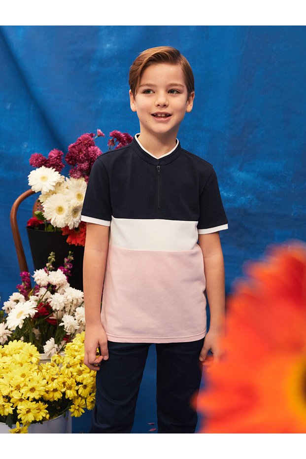 LCW Kids Prevailing Collar Color Block Short Sleeve Boy's T-Shirt