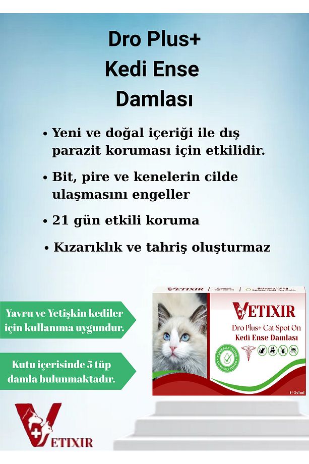 2'li Set Kedi Bitkisel İç Dış Anti Parazit Ense Bitkisel Damla Seti - 5 Damla 2 Tablet - 5