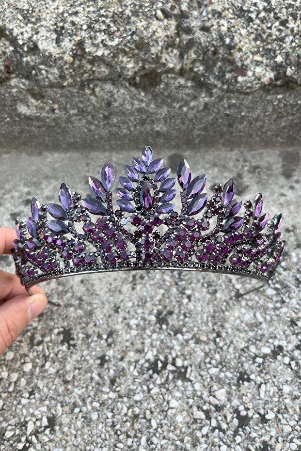 Madeline Purple Evening Dress Crown – Wedding Henna Engagement Crown with Stones, Bridal Accessory Model