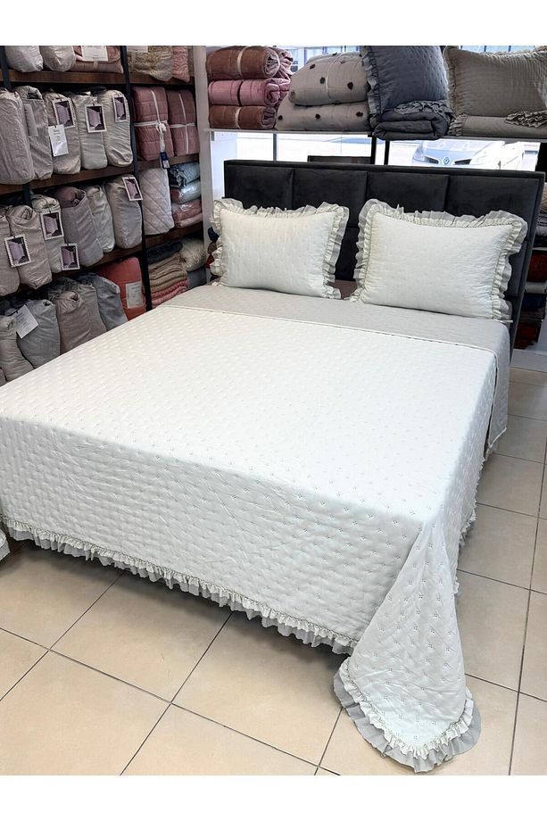 Concept Lidya Fırfır Detaylı Çift Kişilik Yatak Örtüsü Çift Taraflı 260/250 cm TKEBT ekru - 4