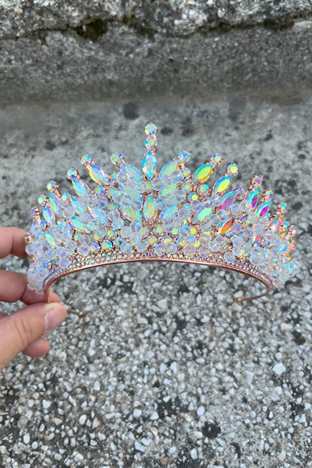 Daisy Stone Bridal Crown – Henna Wedding Crown Model with Janjan, Shiny Hair Accessory