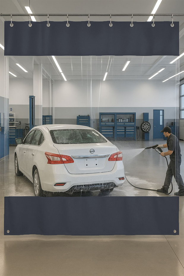 0.80mm Transparent Auto Service and Wash Partition Curtain 12 Colors Height 250cm X Width 350cm