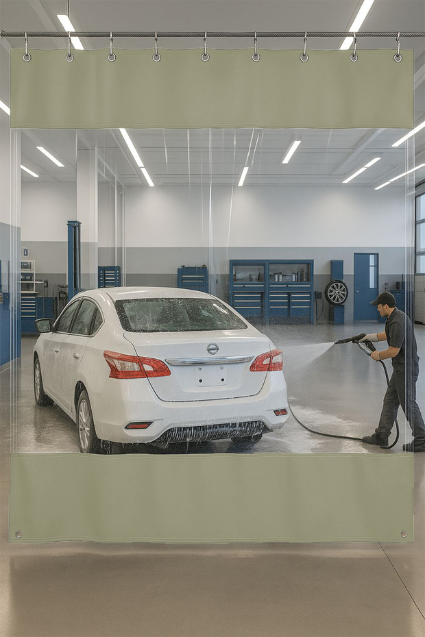 0.80mm Transparent Auto Service and Wash Partition Curtain 12 Colors Height 250cm X Width 400cm