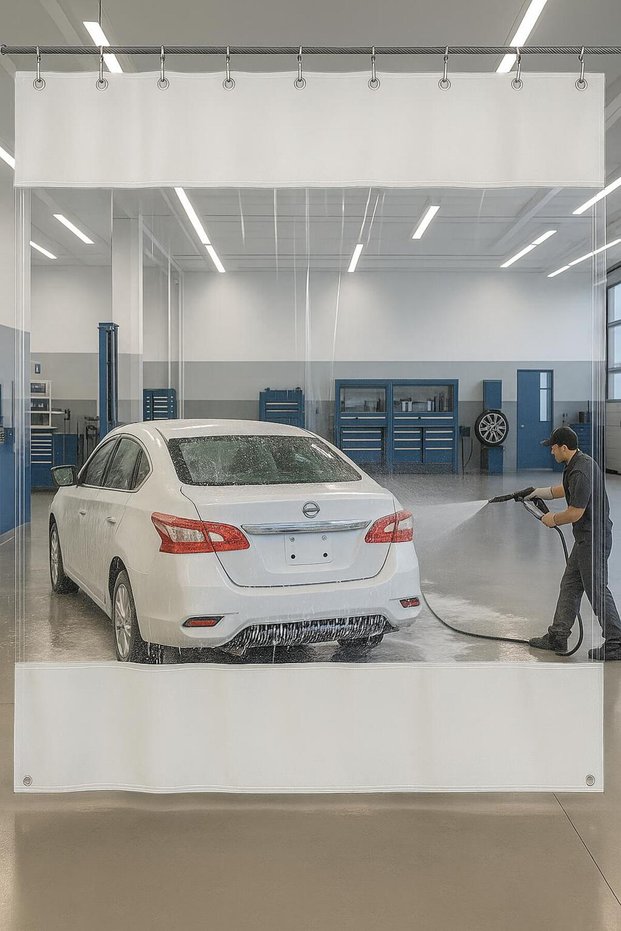 0.80mm Transparent Auto Service and Wash Partition Curtain 12 Colors Height 250cm X Width 550cm