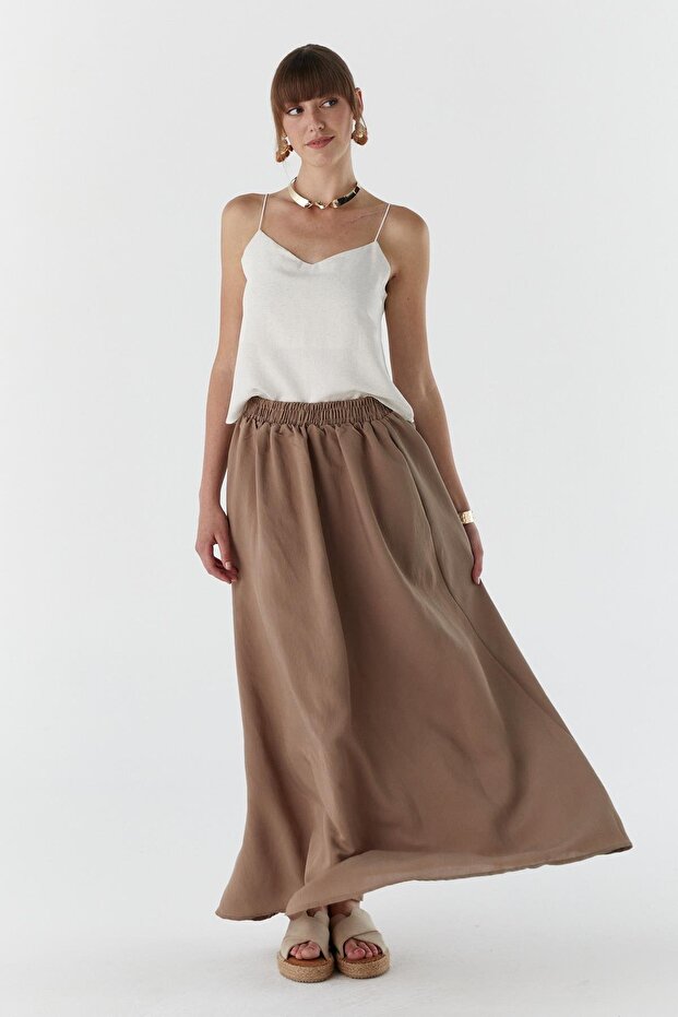 Modal Fabric Skirt with Pockets Beige