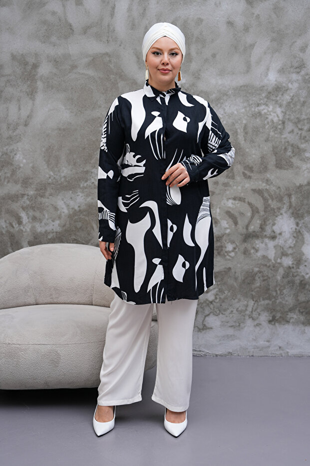 Figurative Patterned Black and White Tunic