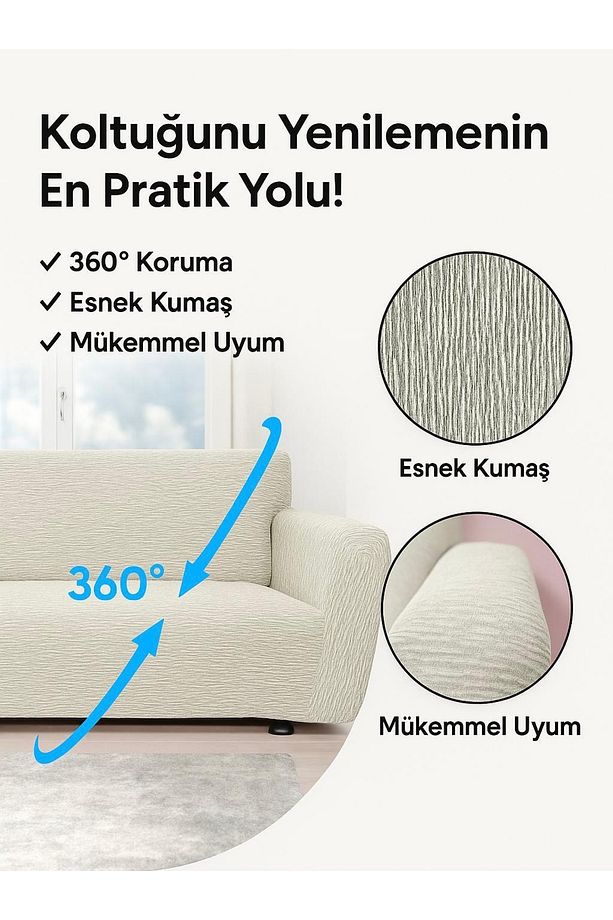 Jakarlı 3 3 1 1 Koltuk Örtüsü | Lastikli Takım Kanepe Çekyat Örtüsü | Koltuk Kılıfı - 5