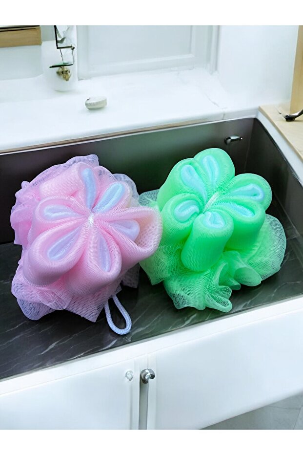 2 Pieces of Flower Patterned Soft Textured Shower Loofah