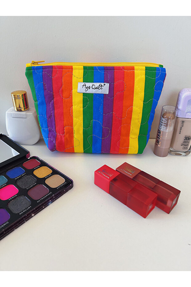 حقيبة مكياج بنقشة قوس قزح - 1