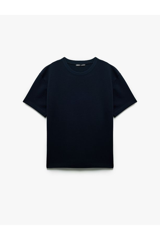 Pamuklu Kısa Kollu Pike Kumaş Bisiklet Yaka Basic Oversize Tişört - 3