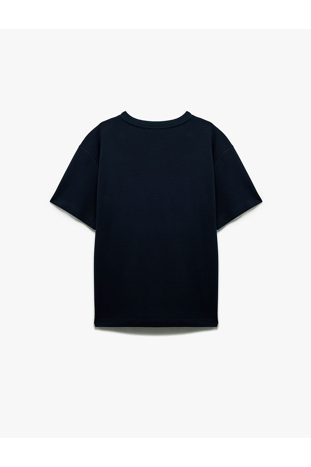 Pamuklu Kısa Kollu Pike Kumaş Bisiklet Yaka Basic Oversize Tişört - 4