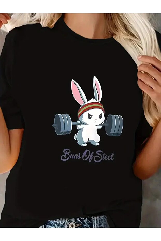 Women's Rabbit Printed Crew Neck T-Shirt
