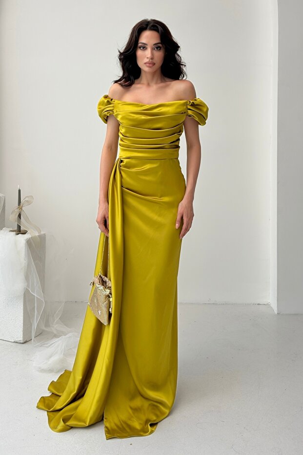 Off-Shoulder Draped Evening Dress