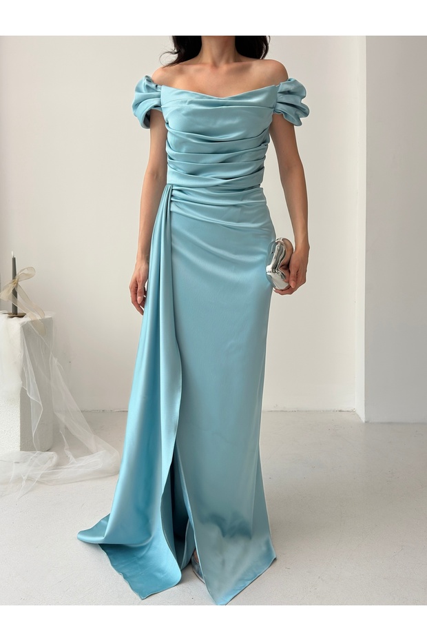 Rochie de seară drapată cu umeri - 4