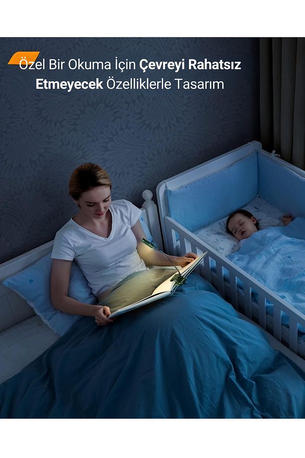 Şarjlı LED Masa, Kitap Lambası Çalışma, Okuma, Tamirci Ergonomik Esnek Şarjlı Type C Yeşil - 6