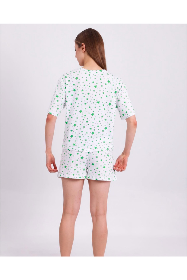 Women's Printed Shorts Pajama Set - Star Pattern - 4