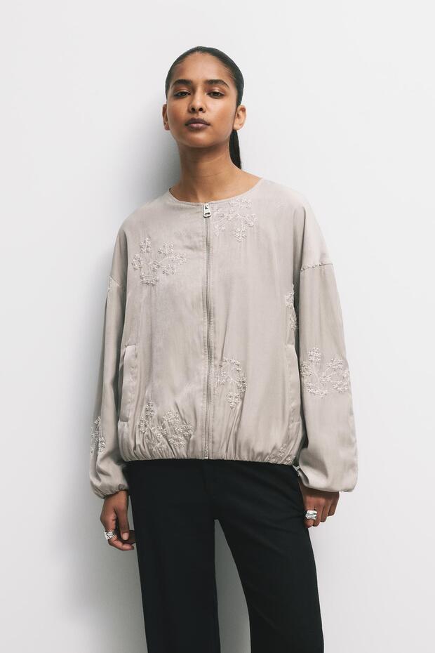 Çiçek işlemeli bomber ceket - 2