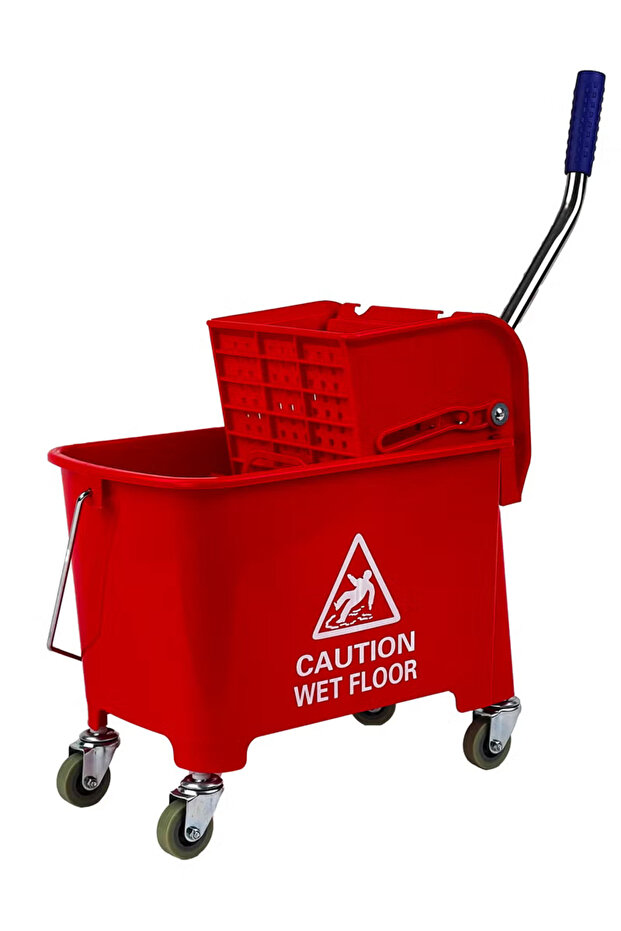 Mop Bucket & Wringer - 360-Degree Rotating Swivel Wheels 20 Liter Capacity Red