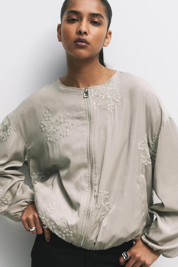 Çiçek işlemeli bomber ceket - 1