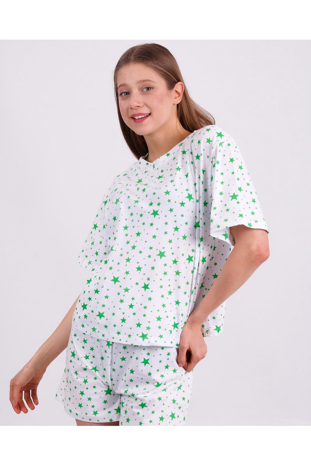 Women's Printed Shorts Pajama Set - Star Pattern - 1