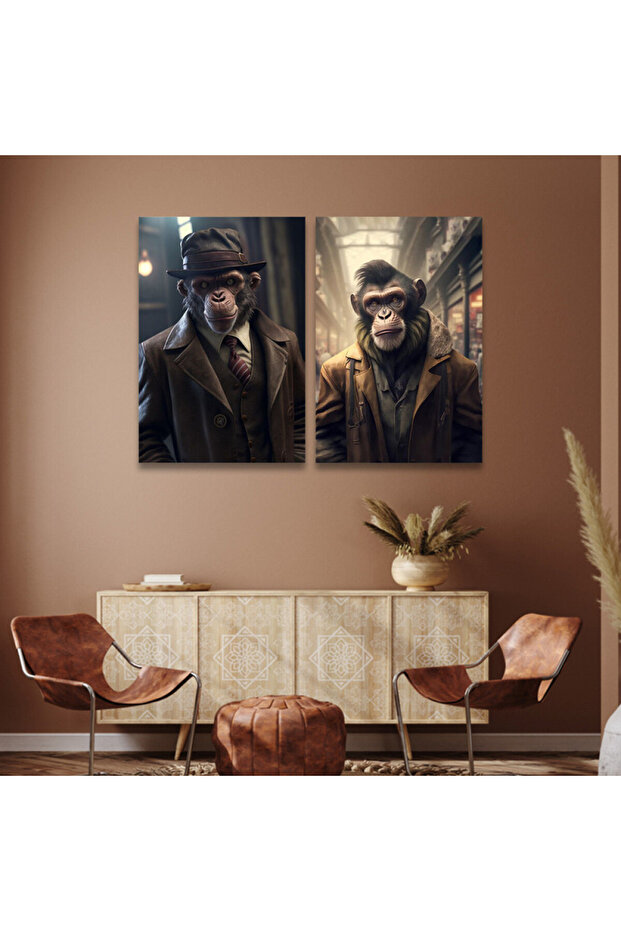 لوحة قماشية ثنائية بتصميم أنمي مع برواز فضي مجوف