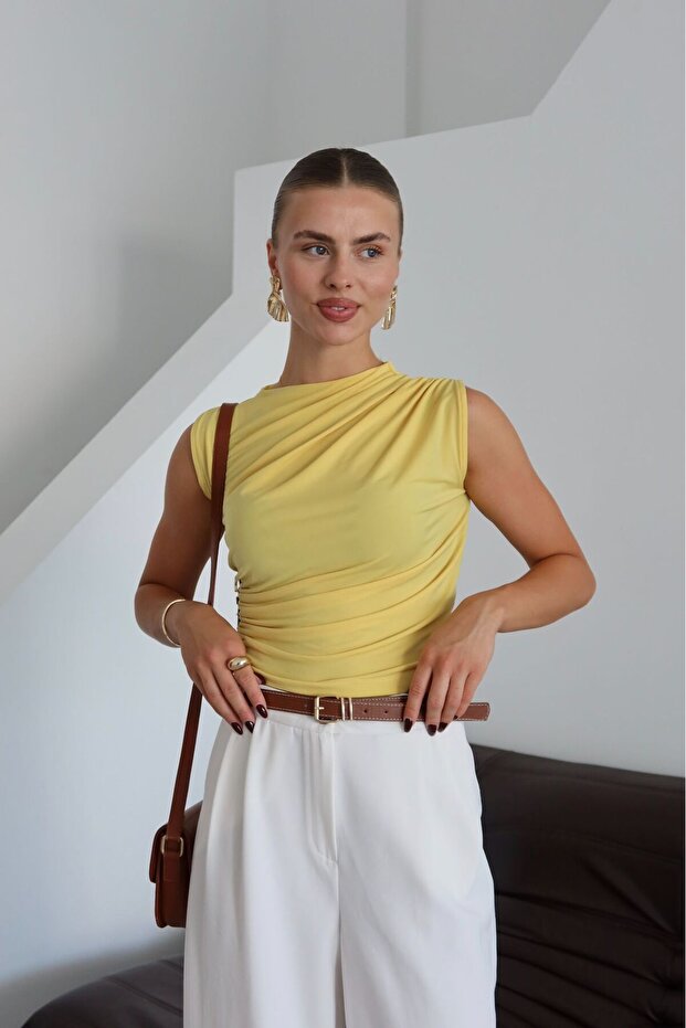 Gathered Sandy Fabric Knitted Women's Blouse