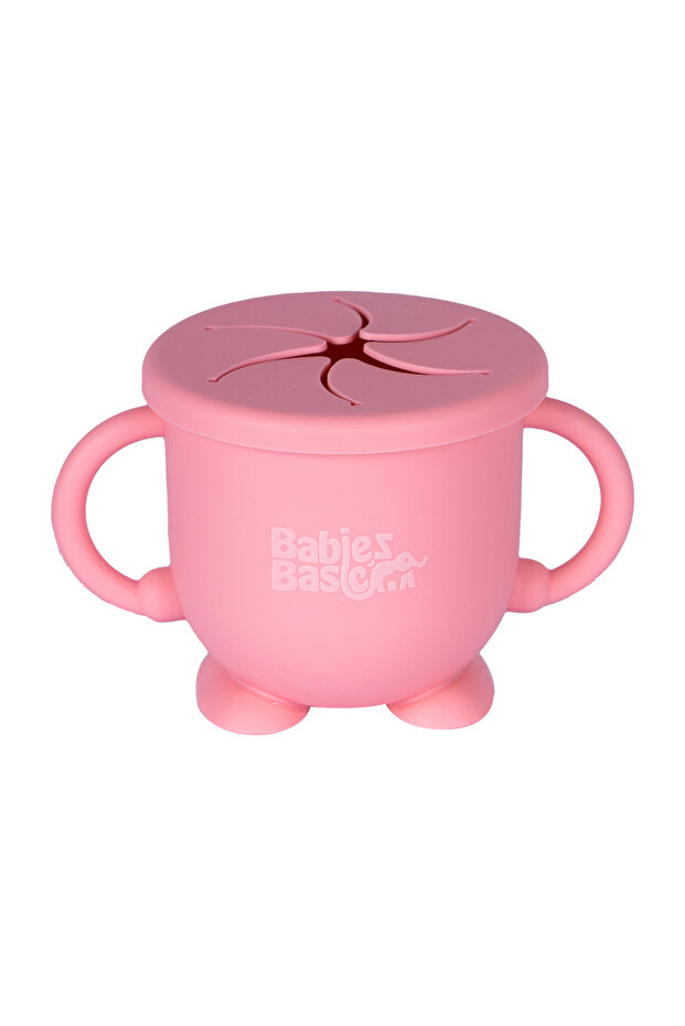 BabiesBasic Multi Purpose 2 in 1 Silicone Cup with Straw or a Snack Lid - Pink