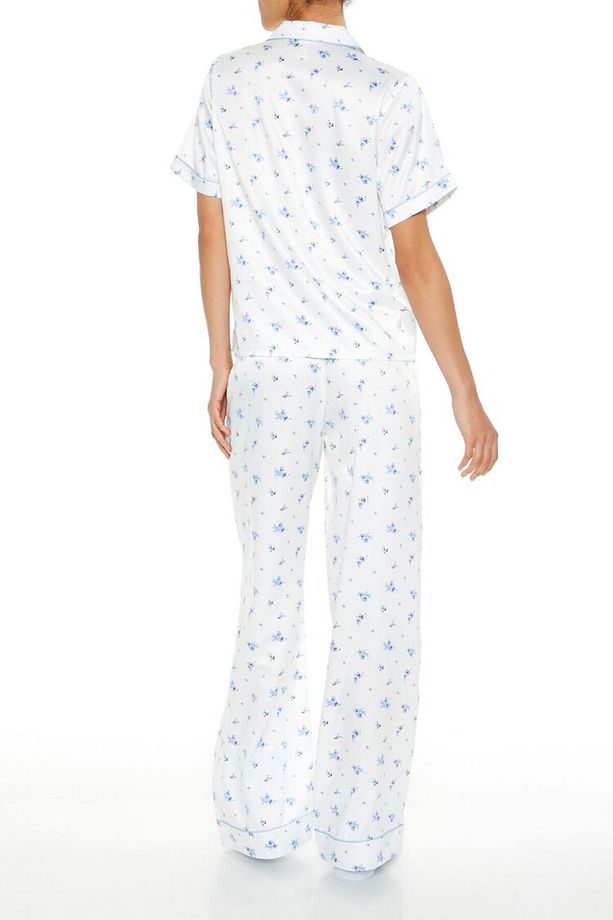 Çiçek Desenli Gömlek ve Pijama Altı Takımı - 6