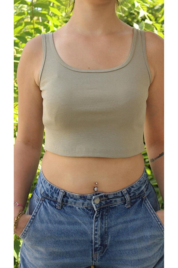 Women's Green Basic Rib Tank Crop – Lycra Sports Top
