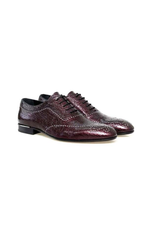 Bordo Color Lace up Khaki Wrinkled Patent Leather Men's Shoes