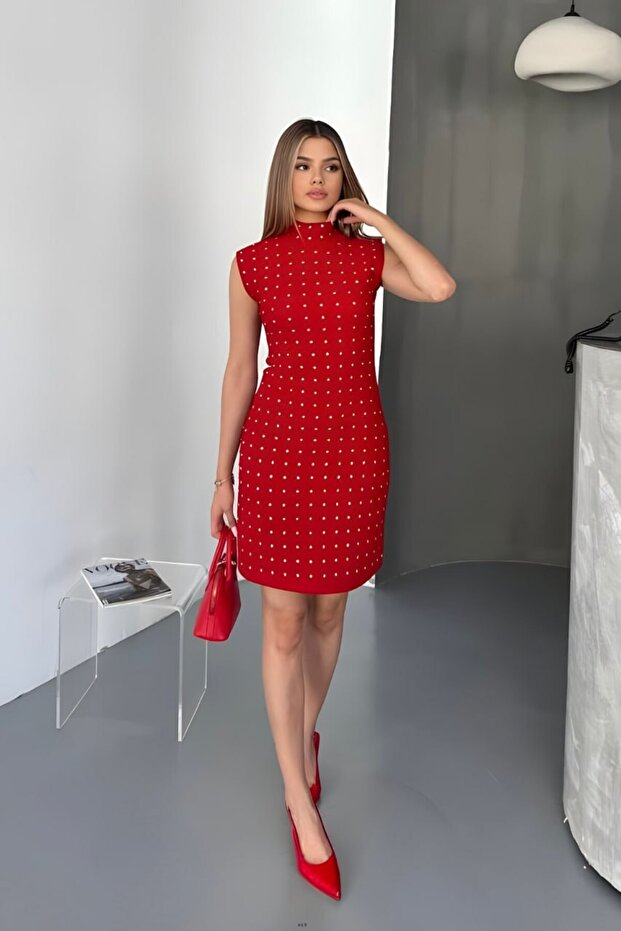 Taşlı Kadın Ottoman Mini Elbise - 1