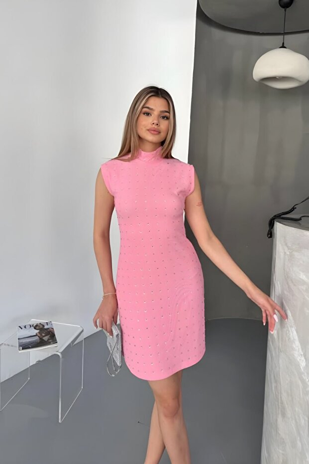 Taşlı Kadın Ottoman Mini Elbise - 1