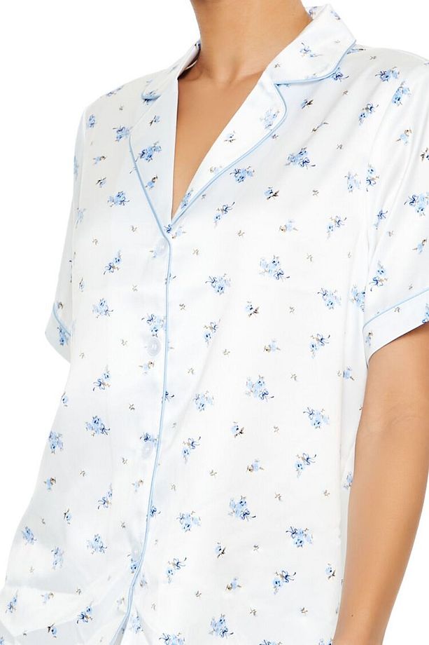Çiçek Desenli Gömlek ve Pijama Altı Takımı - 3