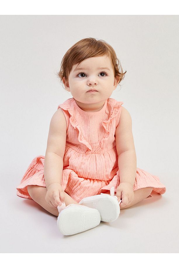 Pembe Bisiklet Yaka Basic Kız Bebek Elbise - 3