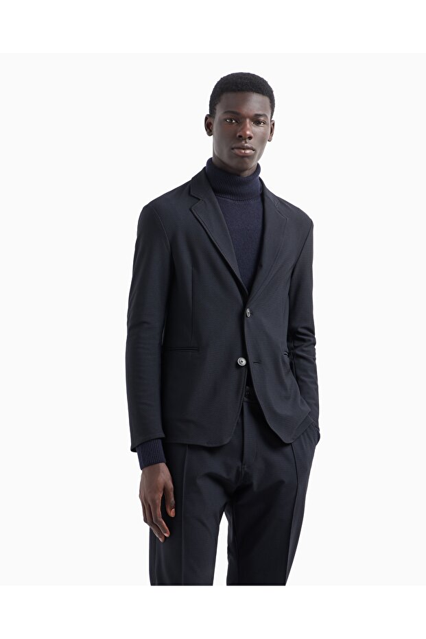 Men's Slim Fit Notched Button Closure Pocket Detail Navy Blue Jacket Em000142 Te11109-Ub109