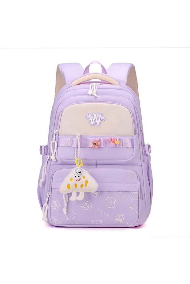 Korean Model Cute Bear Patterned School and Daily Backpack with Keychain